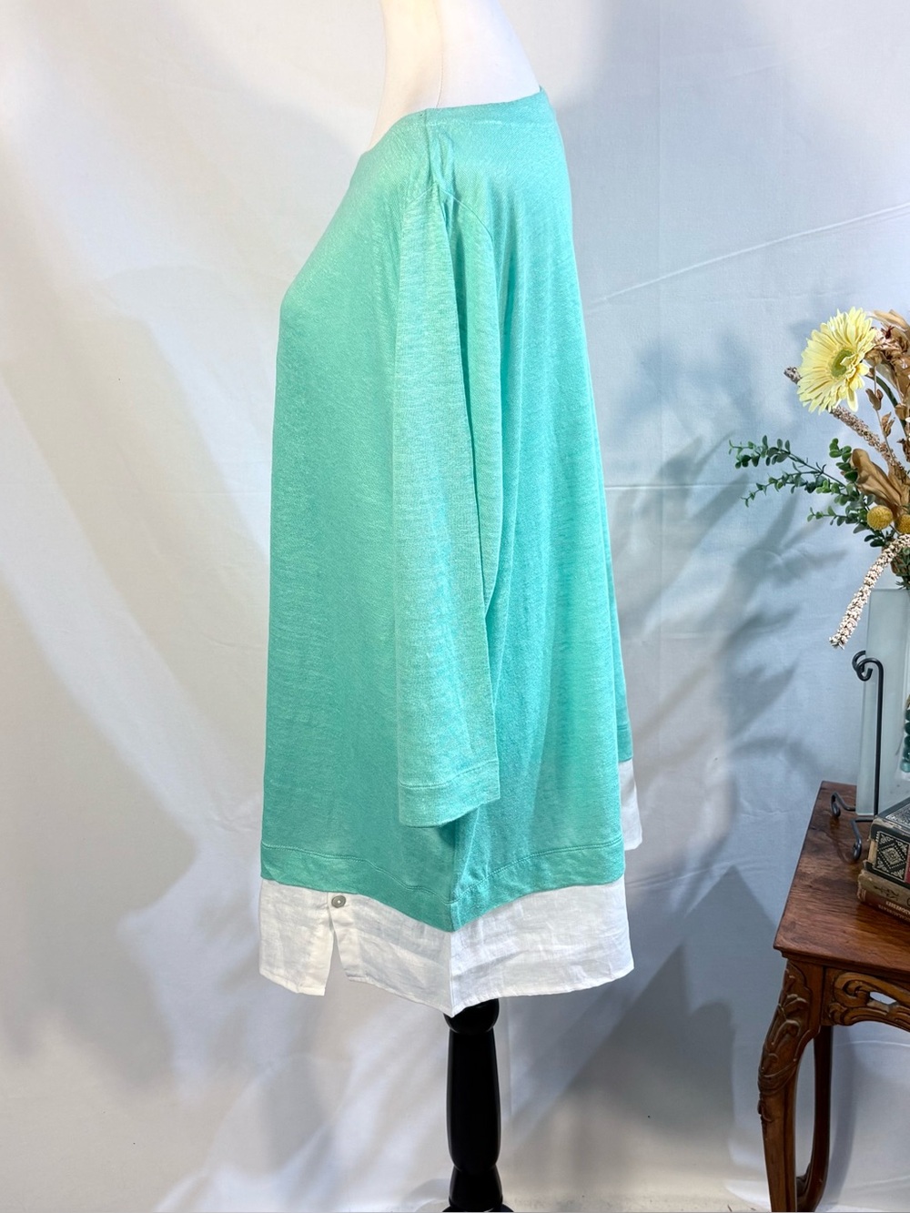 💥NWOT J.Jill Love Linen Turquoise White Layered Tunic Top 100% Linen XL💚 - Picture 4 of 10
